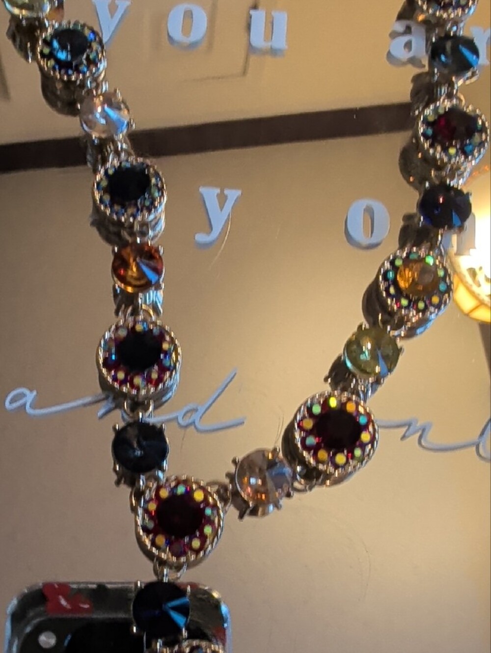 Christian Siriano multicolor crystal station necklace - pink, black, yellow - Picture 4 of 5
